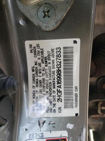 2HGFA16998H327833 - 2008 HONDA CIVIC EXL GRAY photo 12