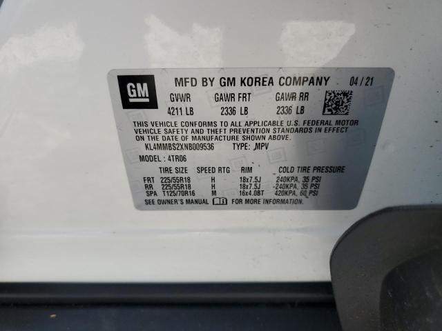 KL4MMBS2XNB009536 - 2022 BUICK ENCORE GX PREFERRED WHITE photo 12