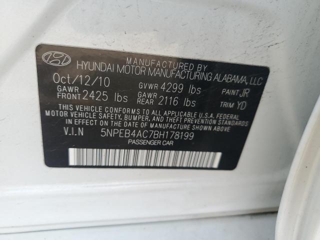 5NPEB4AC7BH178199 - 2011 HYUNDAI SONATA GLS WHITE photo 12