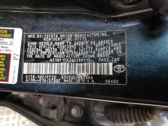 4T1BF1FK7DU288115 - 2013 TOYOTA CAMRY L BLACK photo 12