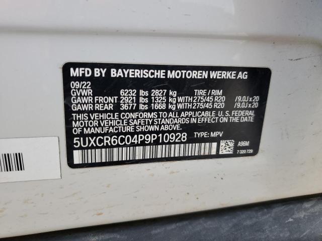 5UXCR6C04P9P10928 - 2023 BMW X5 XDRIVE40I WHITE photo 12