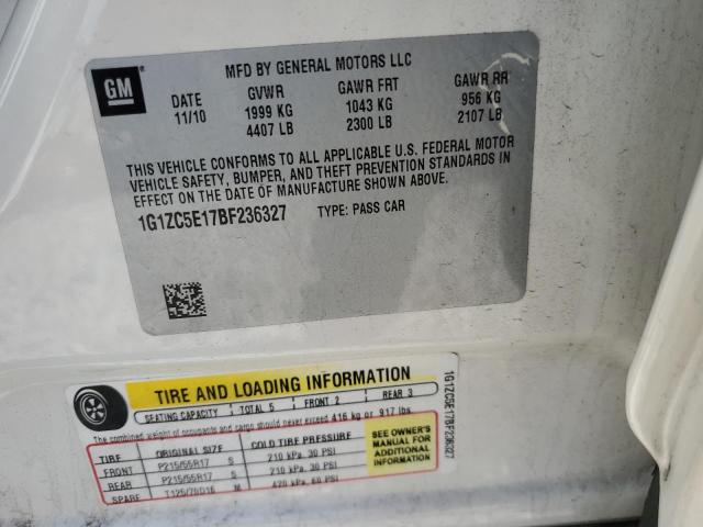 1G1ZC5E17BF236327 - 2011 CHEVROLET MALIBU 1LT 白色 照片 12