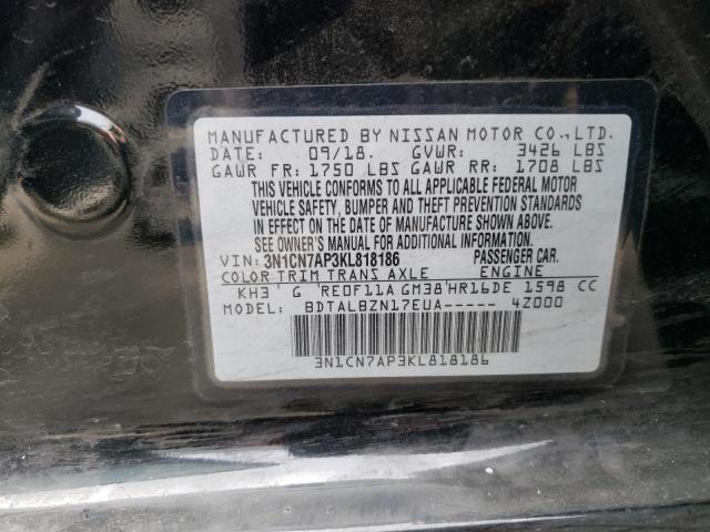 3N1CN7AP3KL818186 - 2019 NISSAN VERSA S BLACK photo 12