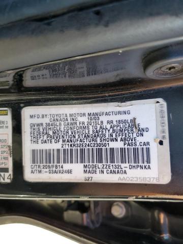 2T1KR32E24C230501 - 2004 TOYOTA COROLLA MA XR BLACK photo 12