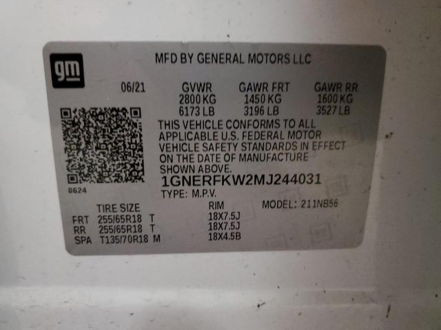 1GNERFKW2MJ244031 - 2021 CHEVROLET TRAVERSE LS WHITE photo 12