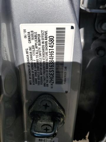 2HGES16384H614580 - 2004 HONDA CIVIC DX VP ვერცხლისფერი ფოტო 12