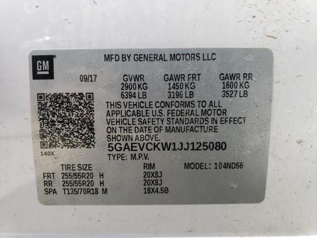 5GAEVCKW1JJ125080 - 2018 BUICK ENCLAVE AVENIR 白色 照片 14