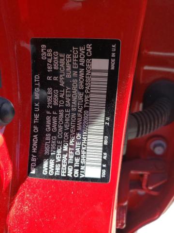 SHHFK7H41KU220920 - 2019 HONDA CIVIC SPORT 红色 照片 13