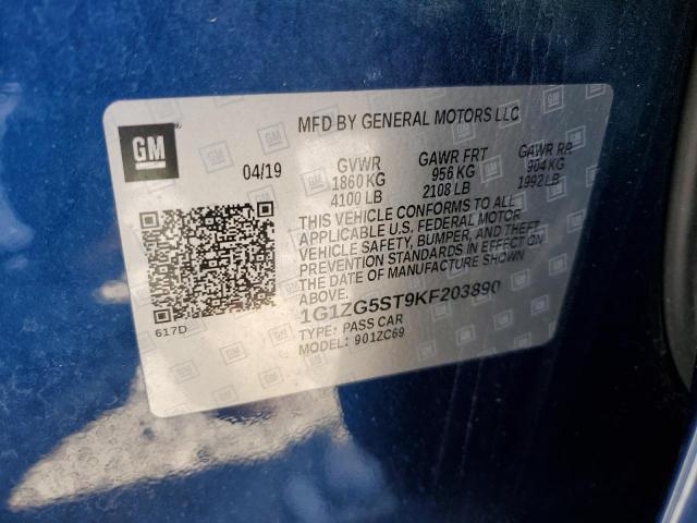 1G1ZG5ST9KF203890 - 2019 CHEVROLET MALIBU RS BLUE photo 12