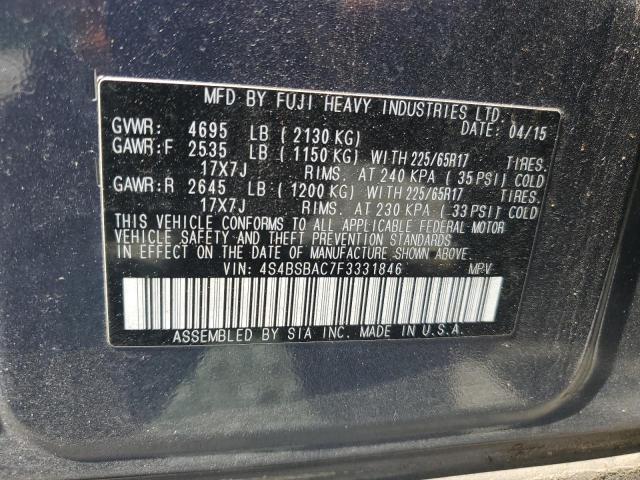 4S4BSBAC7F3331846 - 2015 SUBARU OUTBACK 2.5I GRAY photo 12