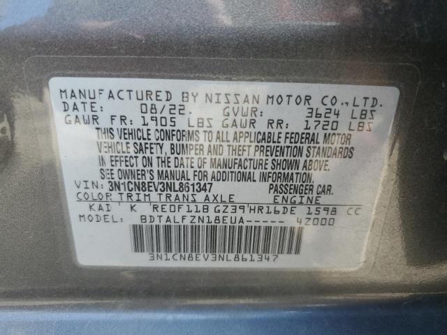 3N1CN8EV3NL861347 - 2022 NISSAN VERSA SV GRAY photo 12