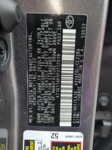 4T1G11AK9PU737018 - 2023 TOYOTA CAMRY SE NIGHT SHADE GRAY photo 12