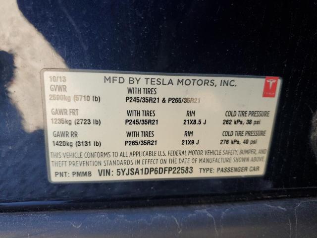 5YJSA1DP6DFP22583 - 2013 TESLA MODEL S BLUE photo 12