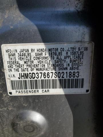 JHMGD37667S021883 - 2007 HONDA FIT S 银色 照片 12