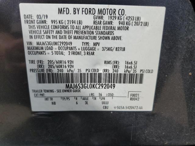 MAJ6S3GL0KC292049 - 2019 FORD ECOSPORT SE Մոխրագույն լուսանկար 13