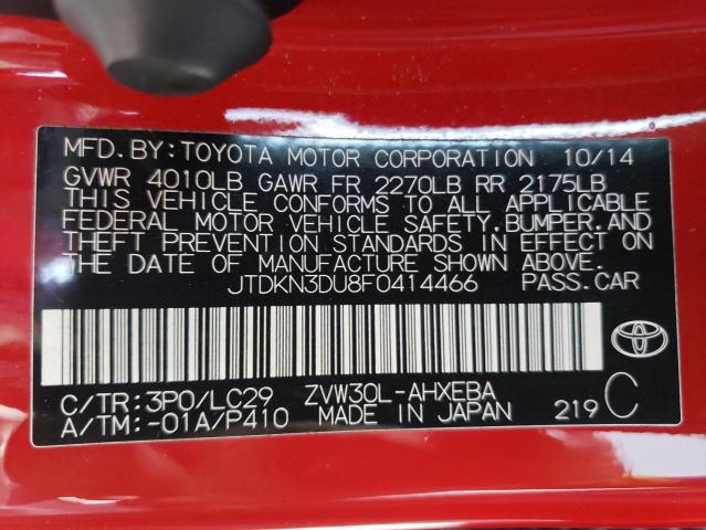 JTDKN3DU8F0414466 - 2015 TOYOTA PRIUS RED photo 12