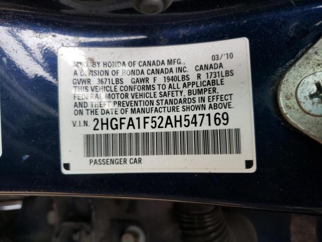 2HGFA1F52AH547169 - 2010 HONDA CIVIC LX BLUE photo 13