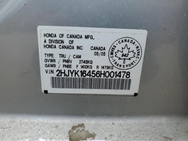 2HJYK16456H001478 - 2006 HONDA RIDGELINE RTS SILVER photo 12