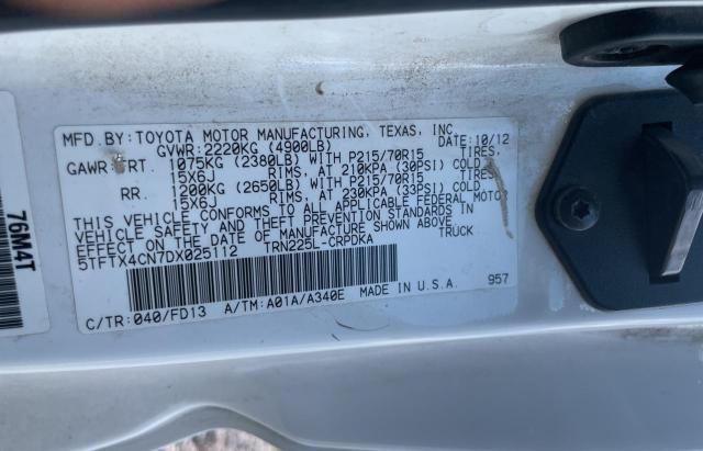 5TFTX4CN7DX025112 - 2013 TOYOTA TACOMA ACCESS CAB 白色 照片 10