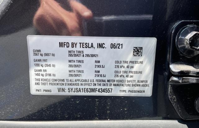 5YJSA1E63MF434557 - 2021 TESLA MODEL S ნაცრისფერი ფოტო 10