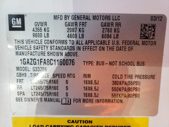 1GAZG1FA8C1160076 - 2012 CHEVROLET EXPRESS G3 LT WHITE photo 13