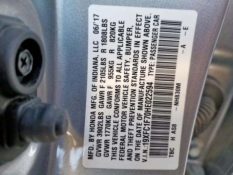 19XFC1F70HE022594 - 2017 HONDA CIVIC EXL SILVER photo 12