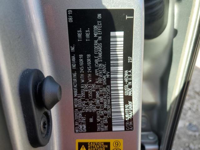 5TDBZRFH4KS725858 - 2019 TOYOTA HIGHLANDER LE SILVER photo 14