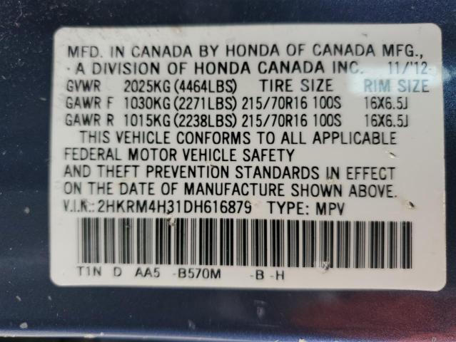 2HKRM4H31DH616879 - 2013 HONDA CR-V LX BLUE photo 12