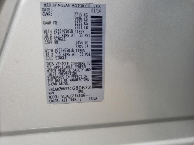 5N1AR2MN9EC680672 - 2014 NISSAN PATHFINDER S 银色 照片 12