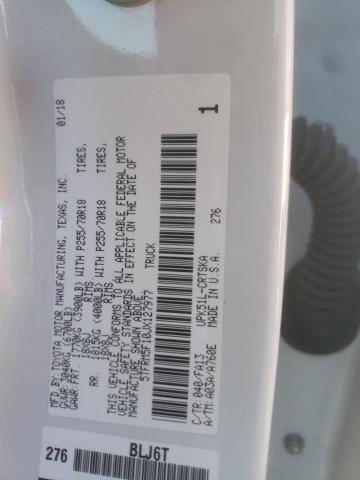 5TFRM5F10JX127977 - 2018 TOYOTA TUNDRA DOUBLE CAB SR/SR5 WHITE photo 12