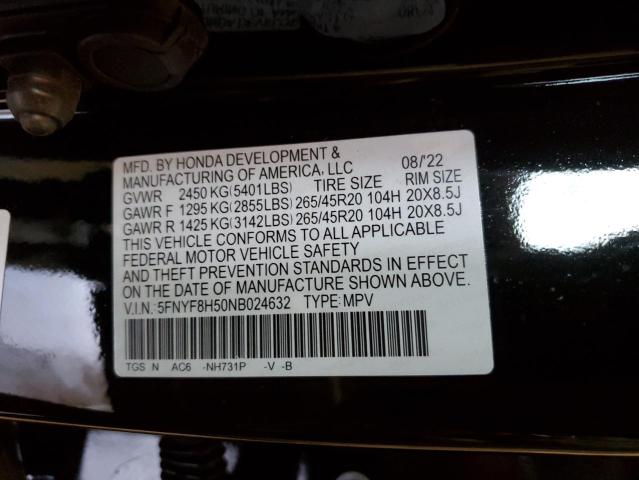 5FNYF8H50NB024632 - 2022 HONDA PASSPORT EXL BLACK photo 12