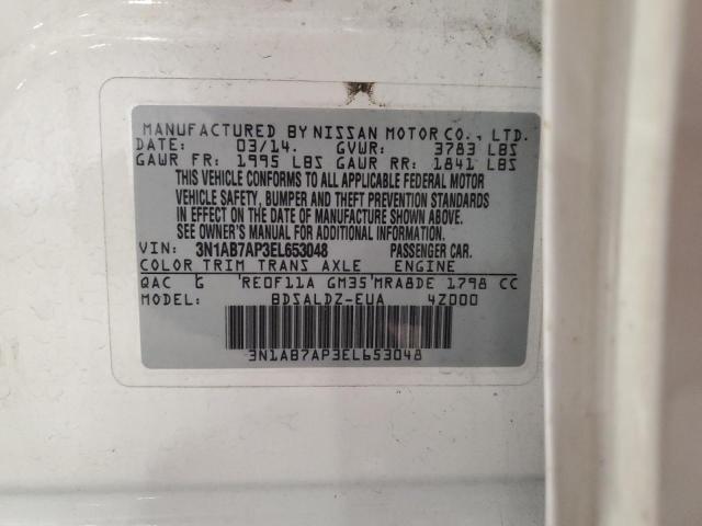 3N1AB7AP3EL653048 - 2014 NISSAN SENTRA S WHITE photo 13