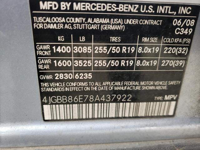 4JGBB86E78A437922 - 2008 MERCEDES-BENZ ML 350 BLUE photo 12