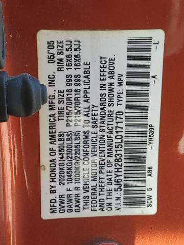 5J6YH28315L017170 - 2005 HONDA ELEMENT LX ORANGE photo 13