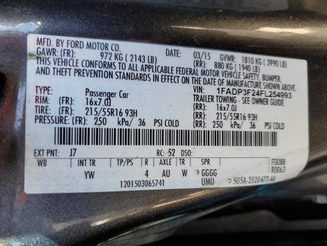 1FADP3F24FL254993 - 2015 FORD FOCUS SE GRAY photo 13