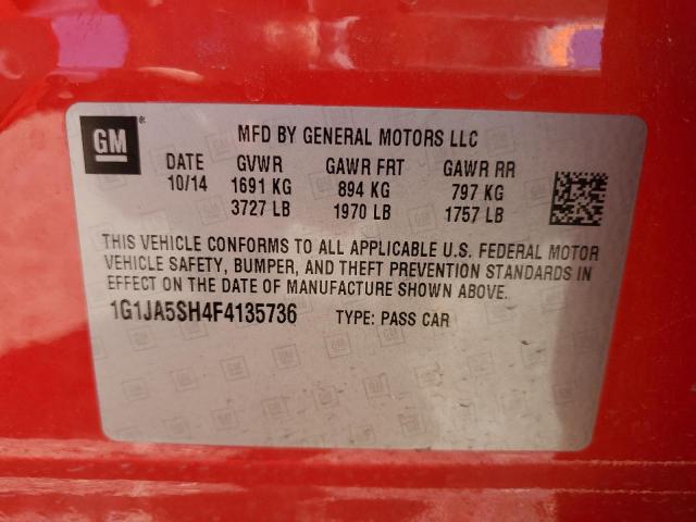 1G1JA5SH4F4135736 - 2015 CHEVROLET SONIC LS 红色 照片 12