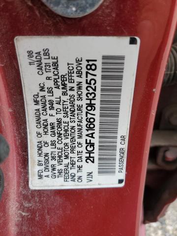 2HGFA16679H325781 - 2009 HONDA CIVIC LX-S MAROON photo 12