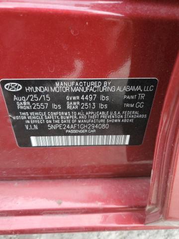 5NPE24AF1GH294080 - 2016 HYUNDAI SONATA SE RED photo 12