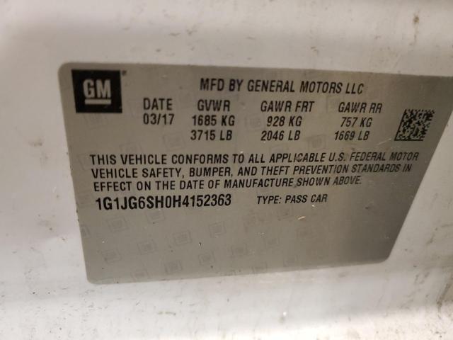 1G1JG6SH0H4152363 - 2017 CHEVROLET SONIC WHITE photo 12