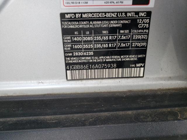 4JGBB86E16A075938 - 2006 MERCEDES-BENZ ML 350 SILVER photo 13