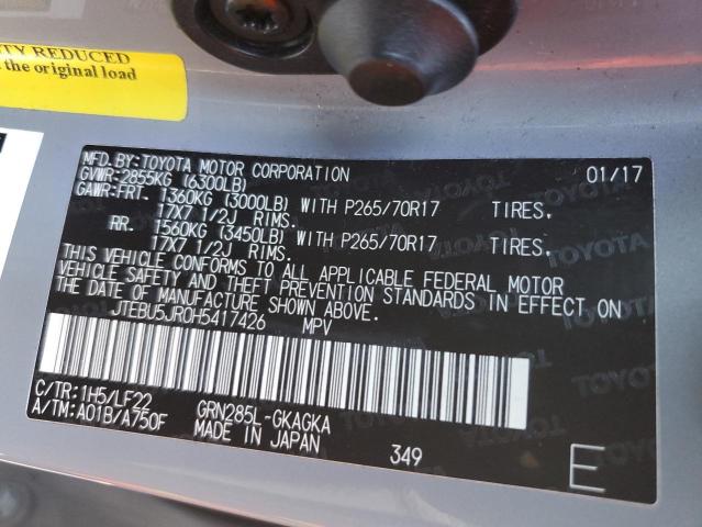 JTEBU5JR0H5417426 - 2017 TOYOTA 4RUNNER SR5/SR5 PREMIUM 银色 照片 12