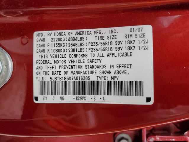 5J8TB185X7A016385 - 2007 ACURA RDX TECHNOLOGY RED photo 14