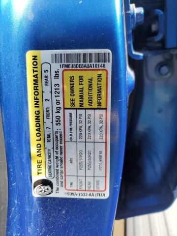 1FMEU8DE8AUA10148 - 2010 FORD EXPLORER XLT BLUE photo 13