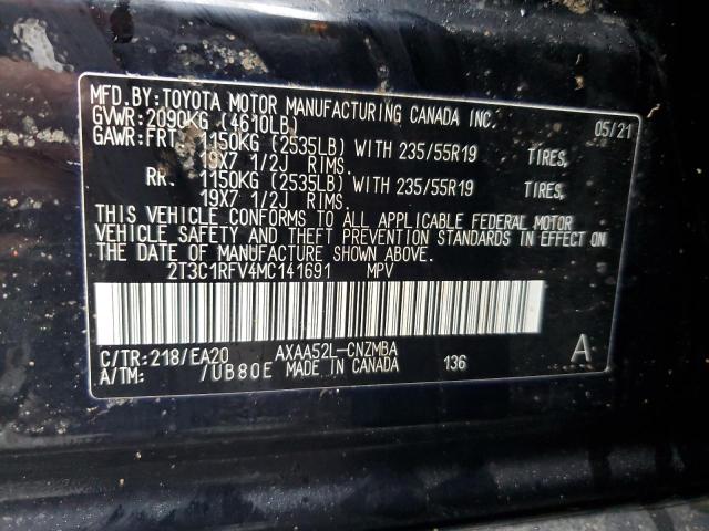 2T3C1RFV4MC141691 - 2021 TOYOTA RAV4 XLE PREMIUM BLACK photo 12