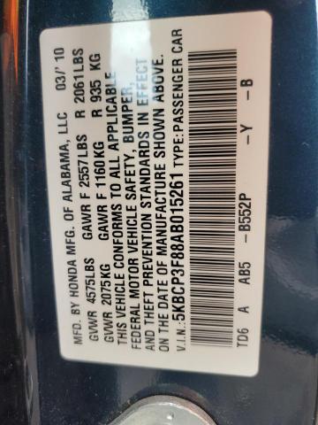 5KBCP3F88AB015261 - 2010 HONDA ACCORD EXL BLUE photo 12