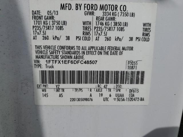 1FTFX1EF6DFC48507 - 2013 FORD F150 SUPER CAB WHITE photo 12