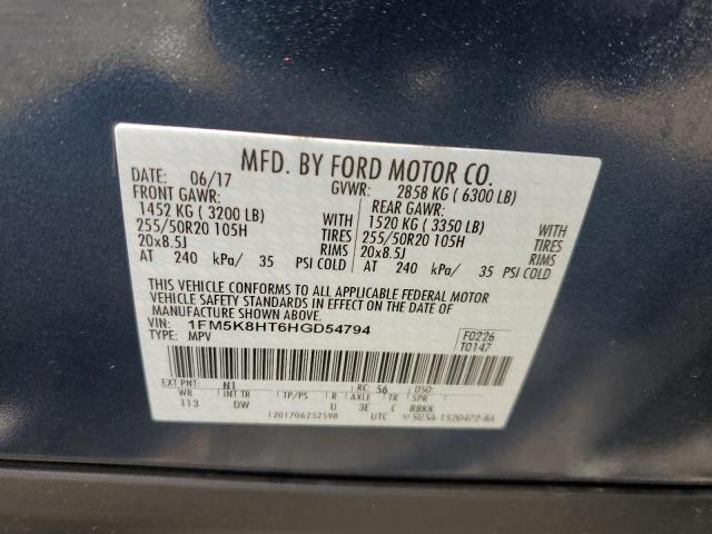 1FM5K8HT6HGD54794 - 2017 FORD EXPLORER PLATINUM BLUE photo 14