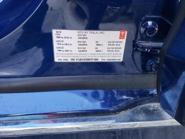 5YJSA1E28KF311864 - 2019 TESLA MODEL S Կապույտ լուսանկար 12