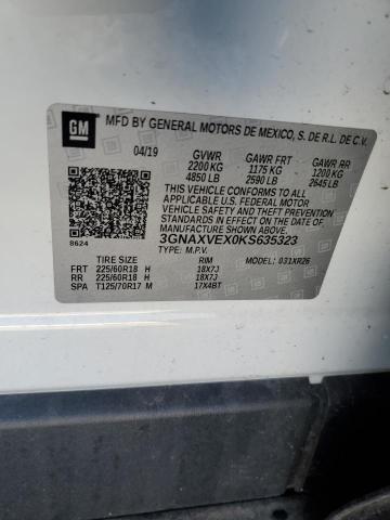 3GNAXVEX0KS635323 - 2019 CHEVROLET EQUINOX LT WHITE photo 14