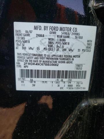 2FMDK49C67BB35682 - 2007 FORD EDGE SEL PLUS BLACK photo 12